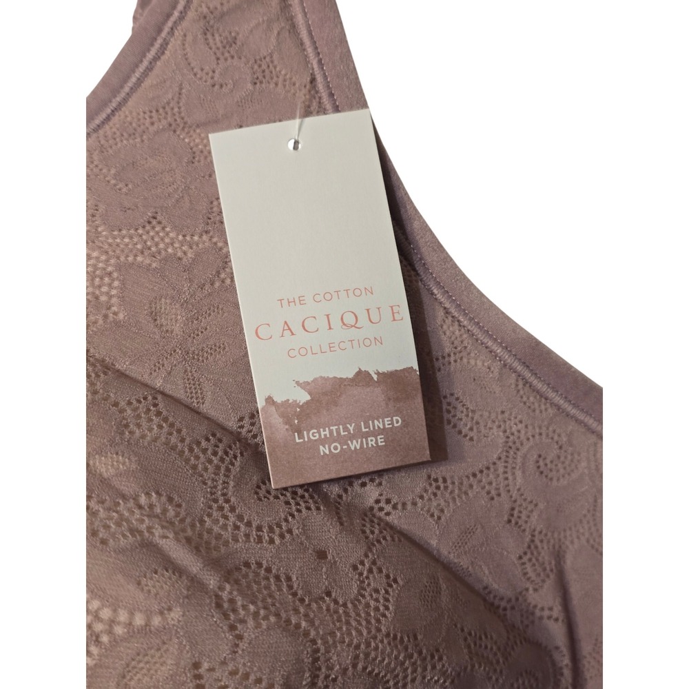 Cacique Cotton Collection Lightly Lined No-Wire‎ Bra 48DD Mauve Floral Lace NWT - Picture 3 of 4